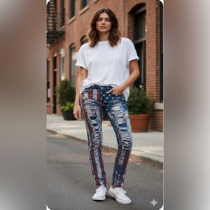 Ralph Lauren  Denim  & Supply Blue Jeans Denim Pants Distressed USA Flag RARE